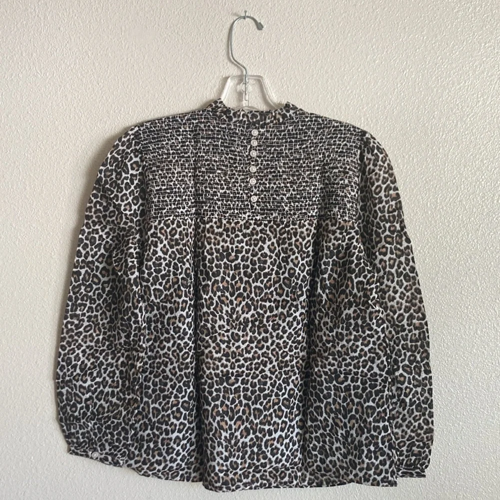 J.Crew Leopard Print Smocked Button-Back Blouse (Size XS)
